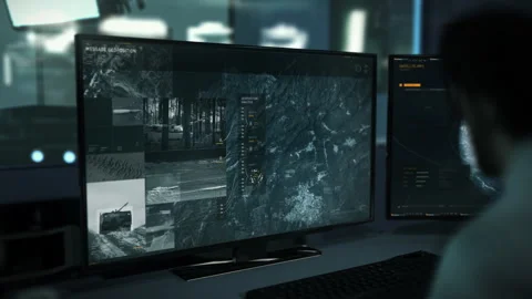 Surveillance scanner is looking for coordinates of the enemy base location Stock Footage 276315910