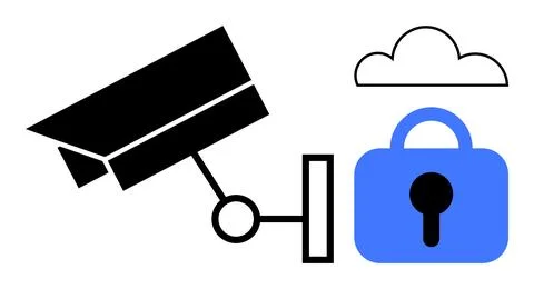 Surveillance Security Camera with Cloud Data Protection Lock Concept Stock Illustration