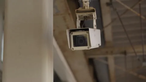 Surveillance security camera mounted at train station platform Japan Stock Footage 337912879