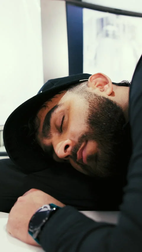 Surveillance, security guard and man sleeping in control room, protection Stock Footage 331846819