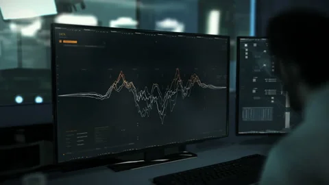 Surveillance sound analysis technology ui examining the audio wavelength Video stock 203876897