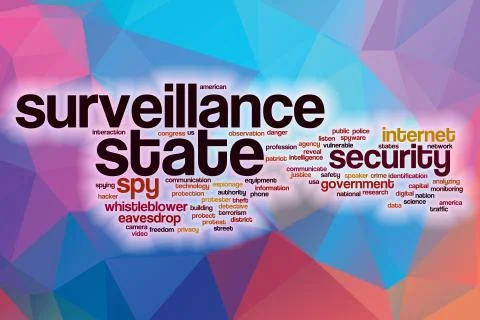 Surveillance state word cloud with abstract background Ilustración de archivo