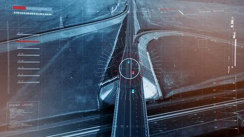 Surveillance system analyzing traffic patterns on a highway in urban area Stock Photos
