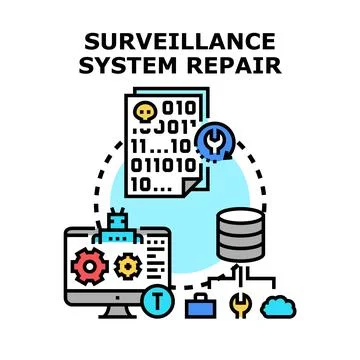 Surveillance system managing, fixing and data repairing Stockillustratie