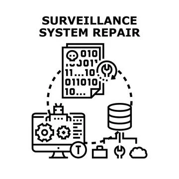 Surveillance system managing, fixing and data repairing Stock Illustration