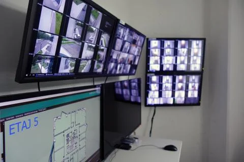 Surveillance system monitors Stock Photos