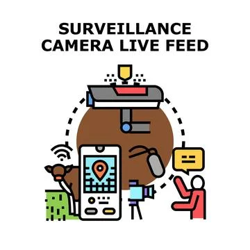 Surveillance system receiving live camera feed for remote monitoring Stock Illustration