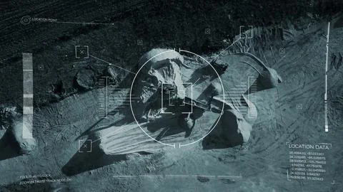 Surveillance system tracking location and details of specific area from above Stock Illustration