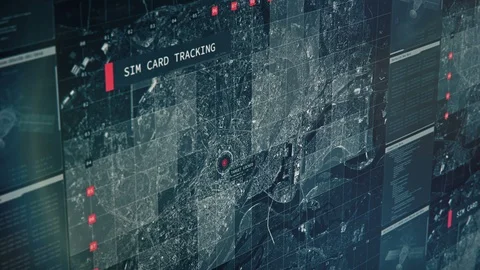 Surveillance system tracking person's phone, sim card tracking, spying on target Stock Footage 96704868