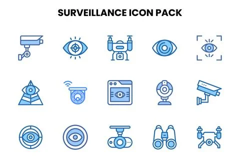 Surveillance Two Colour Bundle Icons Pack Stock Illustration