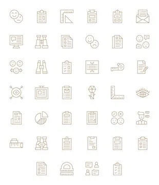 Survey 64x64 Vector Icon Pack with 40 Thin Line Grid Fitted Elements 库存插图