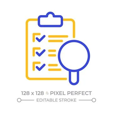 Survey analysis pixel perfect two color line icon Stock Illustration