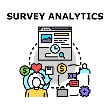 Survey analytics process illustrating data collection and evaluation Illustrazione stock
