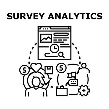 Survey analytics process illustrating data collection and evaluation Stockillustratie