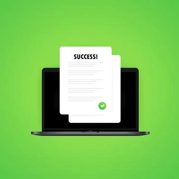 Survey checklist form or complete task list on laptop illustration. Successfu Illustrazione stock
