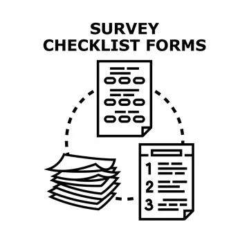 Survey checklist forms completing application task concept Stock Illustration