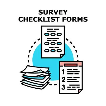 Survey checklist forms completing application task concept Stock Illustration