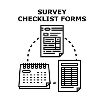 Survey checklist forms organizing data collection process 스톡 일러스트