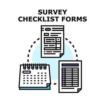 Survey checklist forms organizing data collection process 库存插图