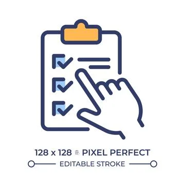 Survey checklist pixel perfect line color icon Stock Illustration