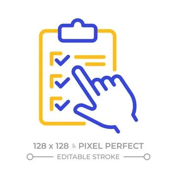 Survey checklist pixel perfect two color line icon Stock Illustration