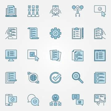 Survey colored icons set - vector check list concept signs Stock Illustration