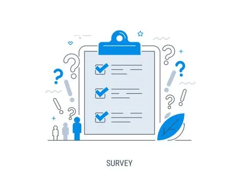 Survey. Flat concept with quality test and satisfaction report. Stock Illustration