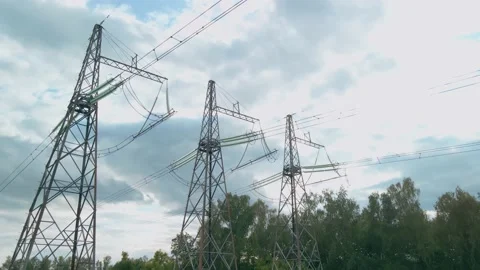 Survey of high-voltage power lines by a quadrocopter. High Voltage Electricity Stock Footage 162550358