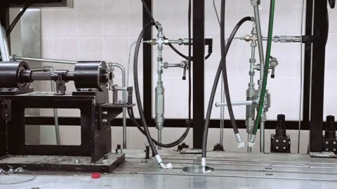 Survey of the hydraulic system of the machine at the enterprise Video stock 213726207