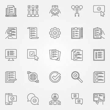 Survey icons set. Vector checklist, to do list line signs Stock Illustration