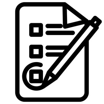 Survey or exam document with multiple choice answer icon symbol - Answering a Illustrazione stock
