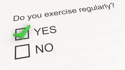 Survey question and answer: Do you exercise regularly - Yes. Conceptual 3D Illustrazione stock