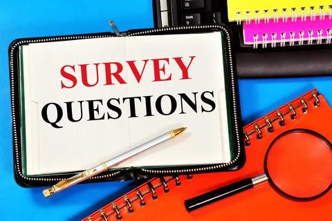 Survey questions. Text label in the task planning notepad. Foto stock