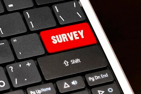 Survey on Red Enter Button on black keyboard Stock Illustration