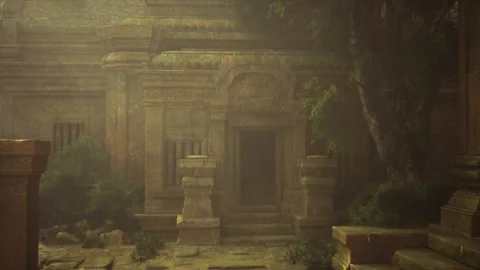 Survey team documents weathered stones and ornate carved structures Stock Footage 339793603