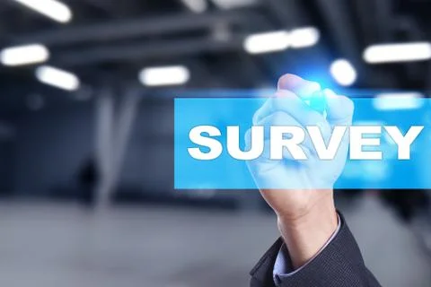 Survey text on virtual screen. Feedback and customers testimonials. Stock-Fotos