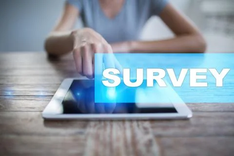 Survey text on virtual screen. Feedback and customers testimonials. Business Stock Photos