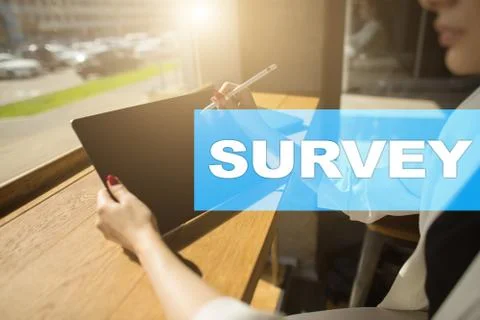 Survey text on virtual screen. Feedback and customers testimonials. Business Stock Photos