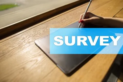 Survey text on virtual screen. Feedback and customers testimonials. Business Фото