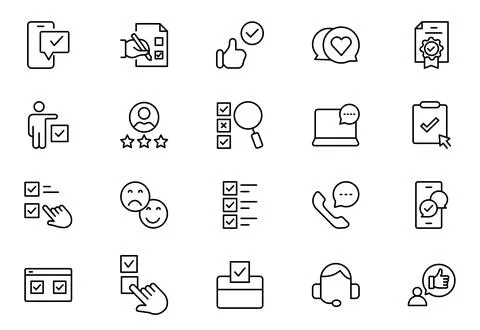Survey thin line icons set. Rating, feedback, opinion icon. Editable stroke.. Stock Illustration