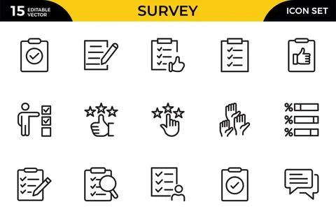 Survey thin line icons set. Rating, feedback, opinion icon. Thin outline ic.. Stock Illustration