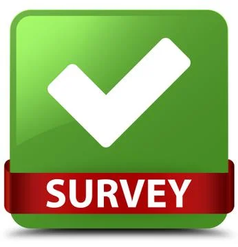 Survey (validate icon) soft green square button red ribbon in middle Stock Illustration