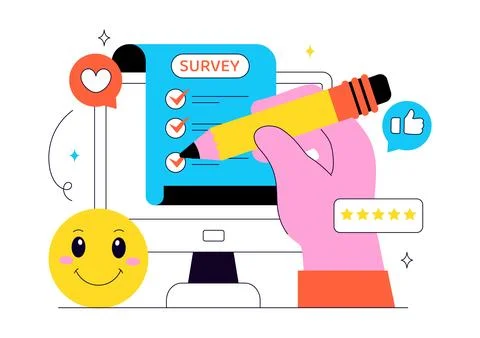 Survey Vector Illustration Featuring Online Questionnaire Form, Customer Fe.. Illustrazione stock
