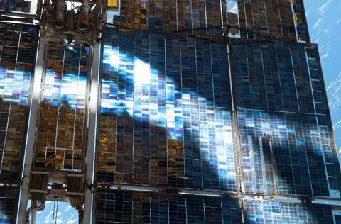 Survey view of a portion of a solar array on the Zvezda Service Module (SM... 写真素材