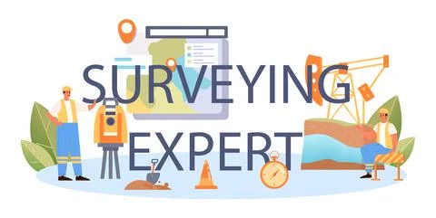 Surveying expert typographic header. Land surveying technology Ilustración de archivo