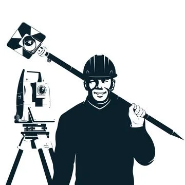 Surveyor engineer with tool silhouette Illustrazione stock