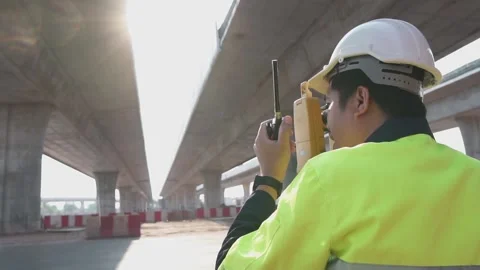 A surveyor engineers worker making measuring. Stock-Footage 238432712