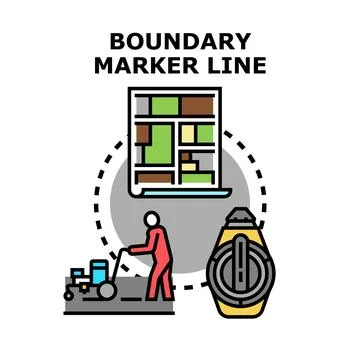 Surveyor marking property boundary line on land plan Stock Illustration