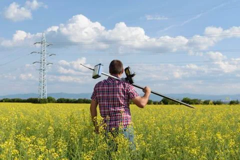 Surveyor Rapeseed Geodesy Engineer Stock Photos