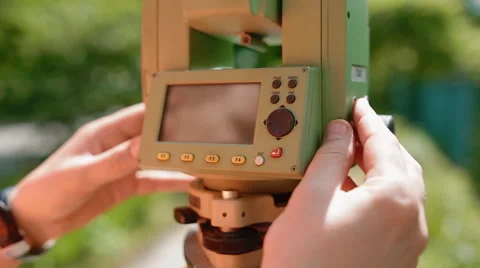 Surveyor at work measuring the distance Stock Footage 68191040